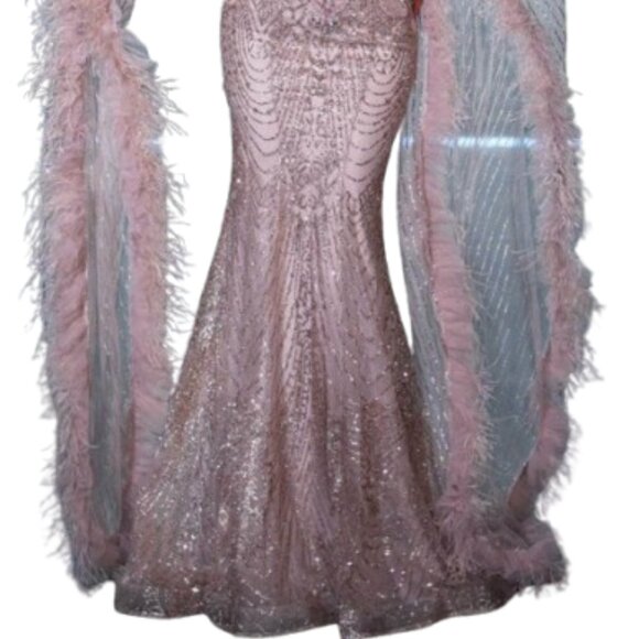 NWT Portia and Scarlett PS24938E Beaded Evening Dress Rose Gold Size 12 - Picture 2 of 6